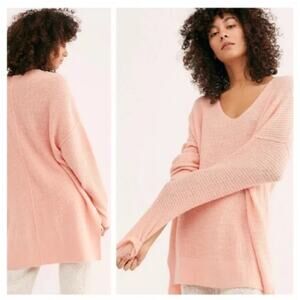 Free People | Women’s C.O.Z.Y. Pullover Sweater Waffle Knit Oversized Pale Pink
